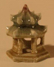 Glazed Six Sided Pavillion Ceramic Figurine (Green) - .75"