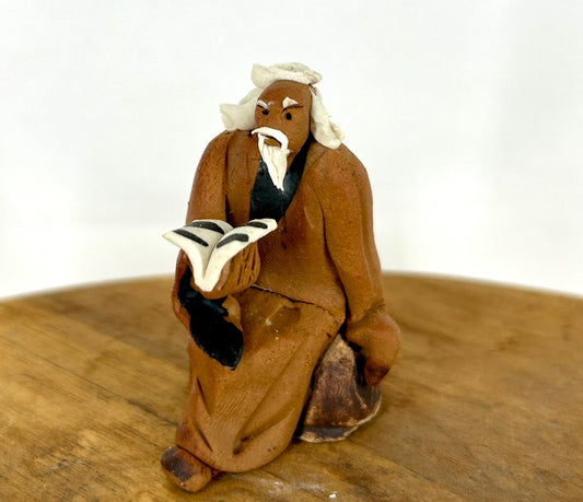 Miniature Ceramic Figurine  Mud Man Reading Book - 1.75"