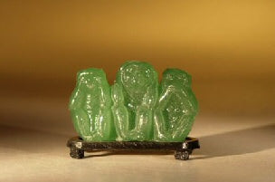 Glass Monkey Figurine  on Wooden Display Stand  3.5" x 1.5" x 2.75"