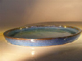 Blue Ceramic Humidity/Drip Bonsai Tray - Round   8.0" x 1.0" OD / 7.5" X .25" ID