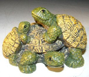 Miniature Turtle Figurine   Three Turtles - Two climbing on back