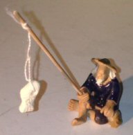 Miniature Ceramic Glazed Fisherman Figurine Blue Small - 1.25"