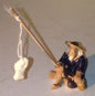 Miniature Ceramic Glazed Fisherman Figurine Blue Small - 1.25"