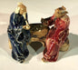 Ceramic Figurine Two Men Sitting On A Bench Playing Chess - 3" Color: Blue & Red