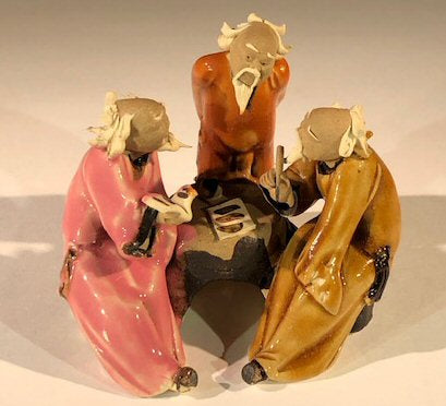 Miniature Ceramic Figurine Three Men Sitting at a Table Scribing - 3"