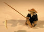Miniature Ceramic Glazed Fisherman Figurine Blue Medium- 1.75"