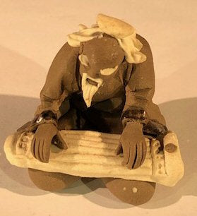 Miniature Ceramic Figurine Mudman Playing Musical Instrument 2"