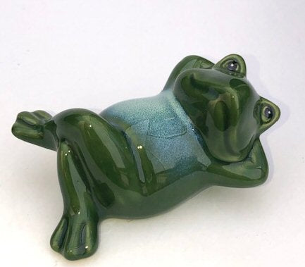 Miniature Ceramic Figurine  Frog Relaxing Lying Down - 3.0"