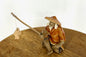 Miniature Ceramic Glazed Fisherman Figurine Orange 2.0"