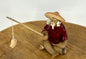 Miniature Ceramic Glazed Fisherman Figurine Red 2.0"