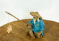 Miniature Ceramic Glazed Fisherman Figurine Light Blue 1.25"