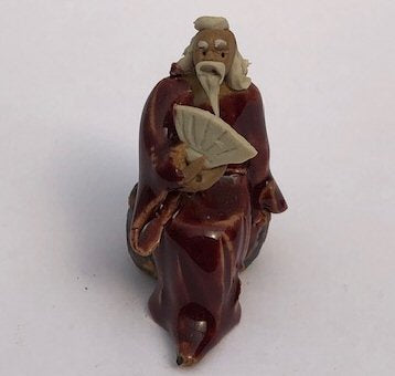 Miniature Ceramic Figurine Man Holding Fan - 2"
