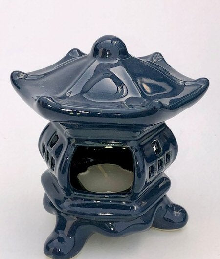 Blue Ceramic Pagoda Candle Holder - 5"