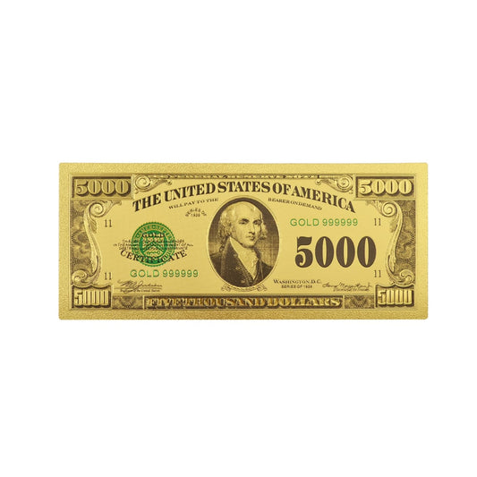 Five Thousand US Dollars 24K Gold Plated Collectible Fake Banknotes for Decoration