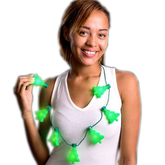 Evergreen Christmas Tree String Light Up Party Necklace