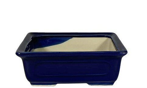 Blue Porcelain Bonsai Pot - Rectangle 6.5" x 5" x 2.25"