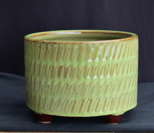 Peridot Green Ceramic Bonsai Pot - Round 7.0" x 5.0"
