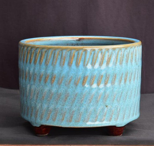 Speckled Blue Ceramic Bonsai Pot - Round 7.0" x 5.0"