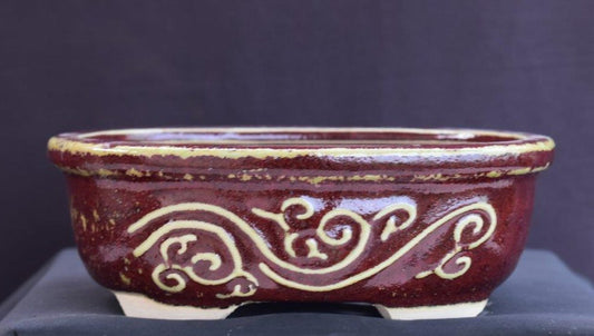 Parisian Red Ceramic Bonsai Pot - Oval  7.5" x 5.75" x 2.5"