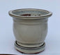 Beige Ceramic Bonsai Pot - Round With Attached Humidity Drip Tray 5.75" x 5.75" x 5.5"