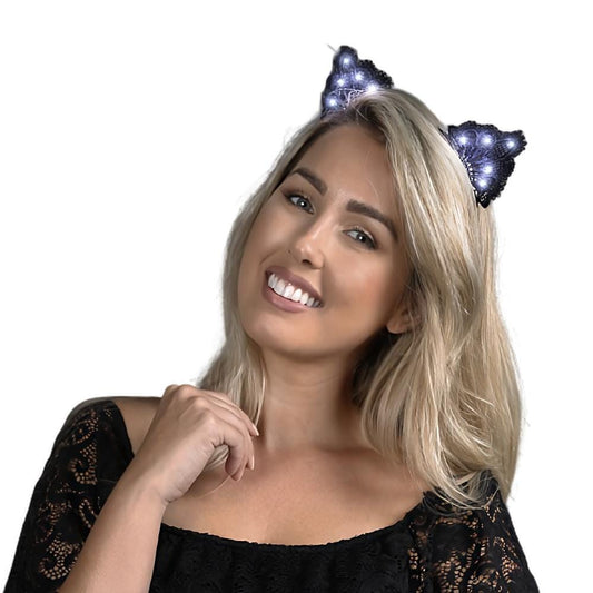 LED Black Lace Cat Animal Ears Headband