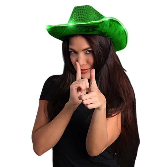 LED Flashing Cowboy Hat with Green Sequins