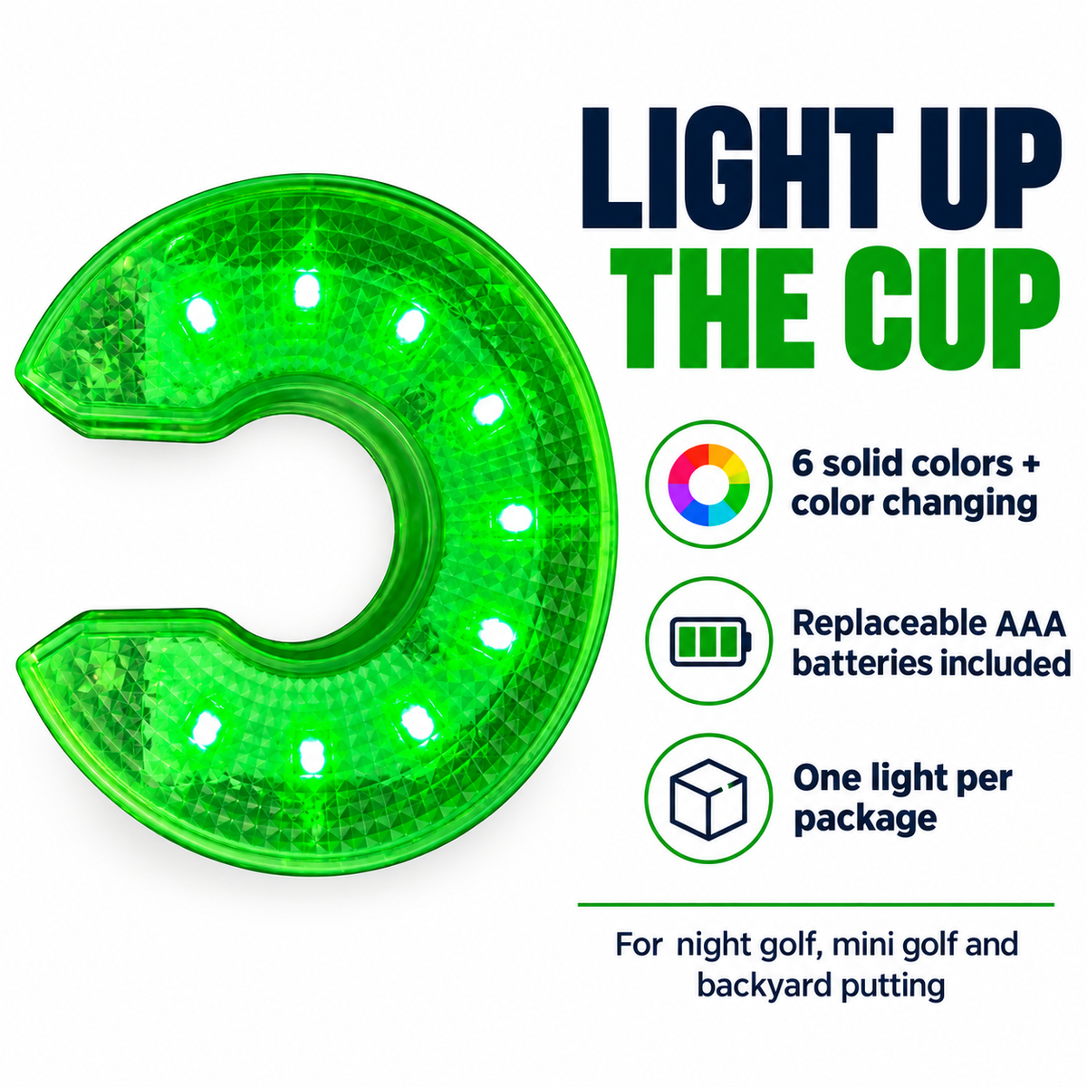 LED Golf Hole Light with AAA Batteries 7 Modes 1 Piece