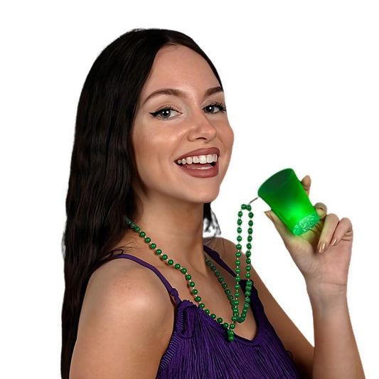 Light Up Green Shot Glass on Green Beaded Necklaces