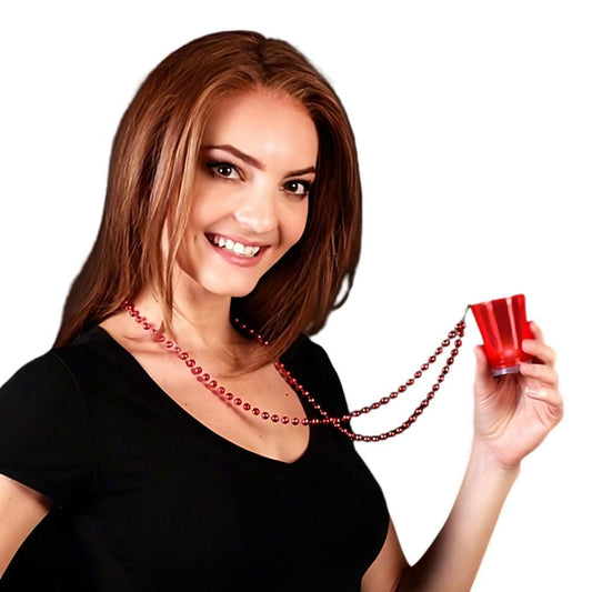 Light Up Red Shot Glass on Red Beaded Necklaces