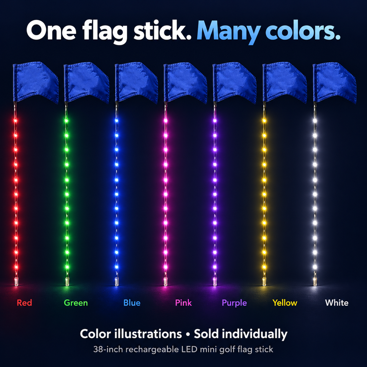 38 Inch Rechargeable LED Mini Golf Flag Stick Multicolor 358 Effects and Remote