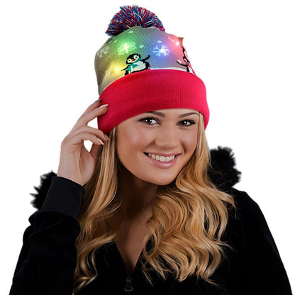 Multicolor LED Winter Christmas Holiday Penguins Beanie Hat