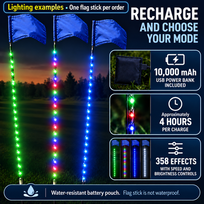 38 Inch Rechargeable LED Mini Golf Flag Stick Multicolor 358 Effects and Remote