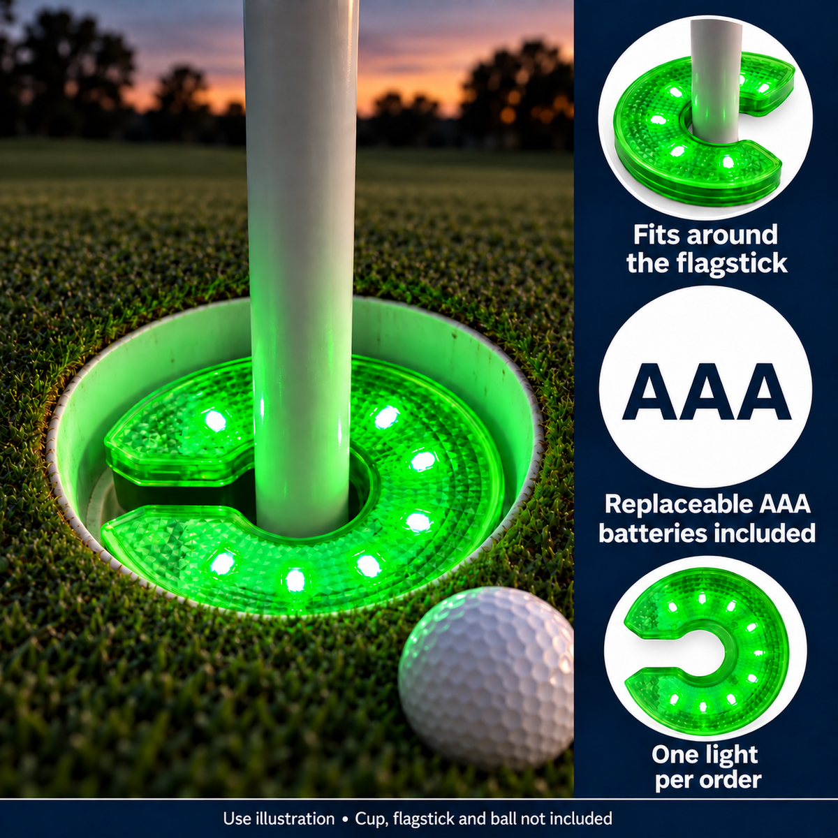 LED Golf Hole Light with AAA Batteries 7 Modes 1 Piece