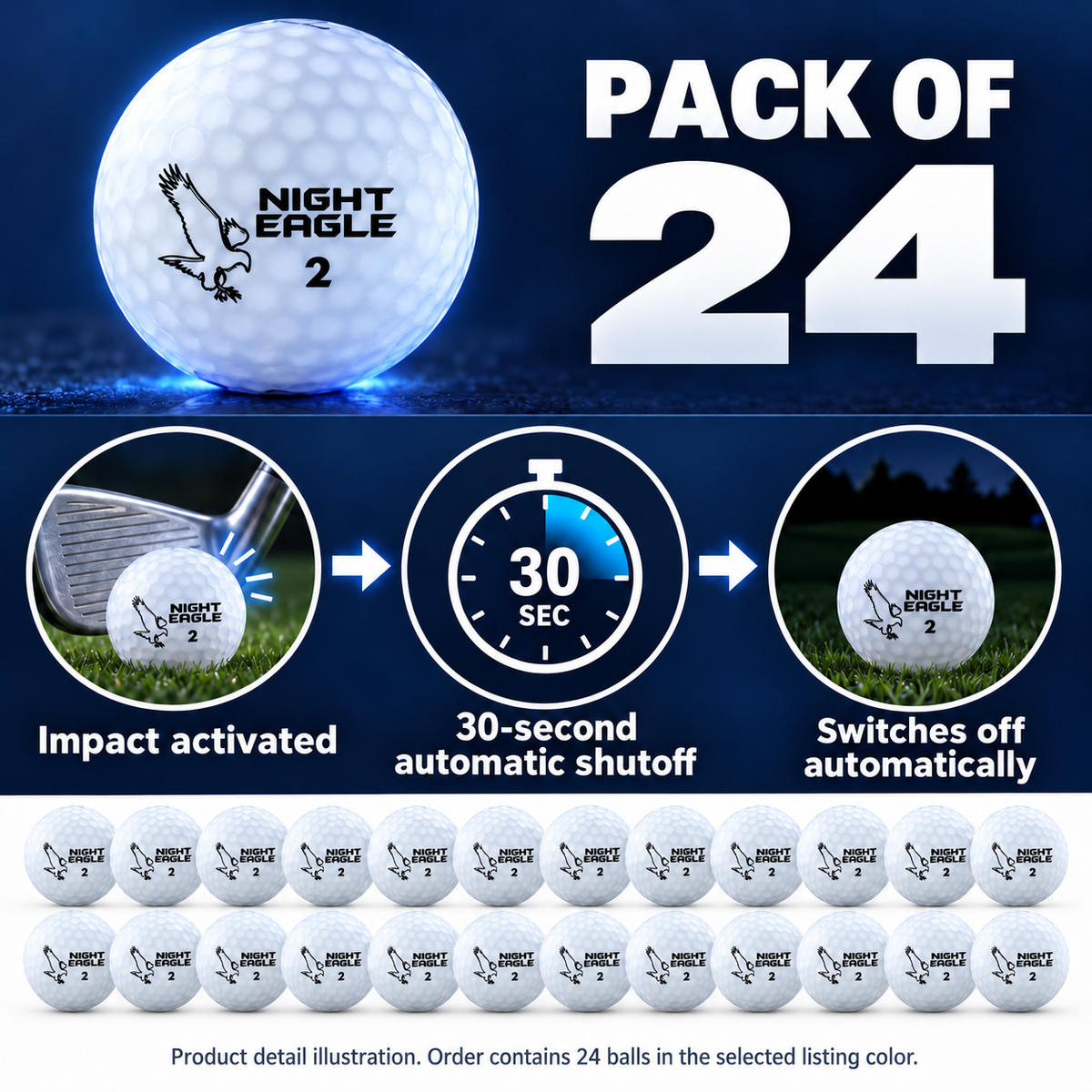 30 Second LED Range Golf Balls Red Pack of 24