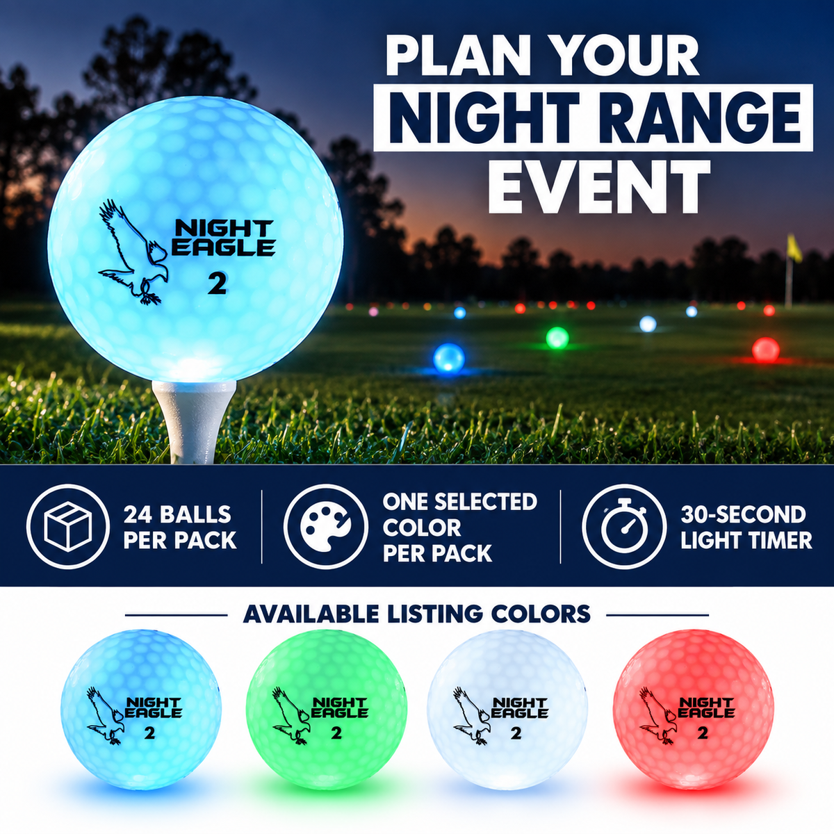 30 Second LED Range Golf Balls Red Pack of 24