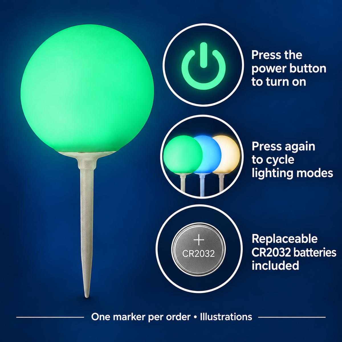 LED Tee Box Spike Ball Marker 7 Light Modes Batteries Included