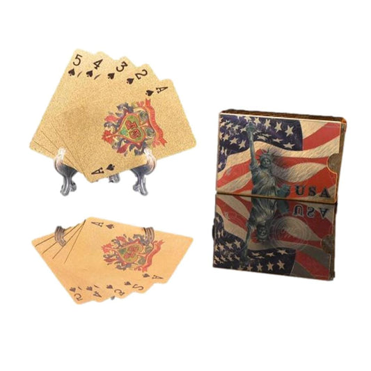24 Karat USA Flag Patriotic Statue of Lady Liberty Gold Plated Waterproof Playing Cards