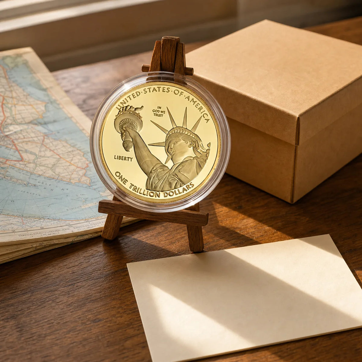 One Trillion Dollar Statue of Liberty Tribute Gold Plated Coin