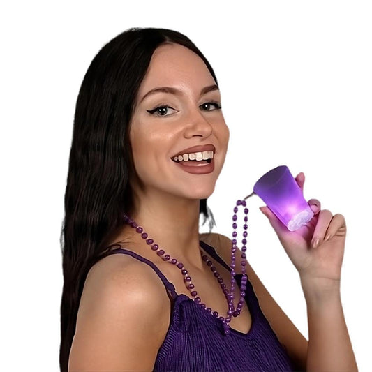 Light Up Purple Shot Glass on Purple Beaded Necklaces