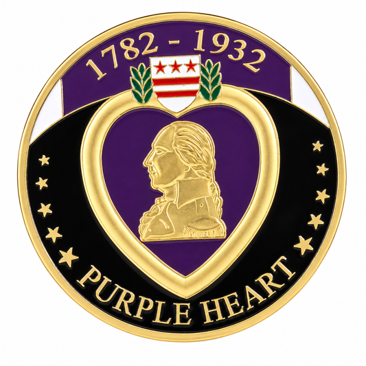 Purple Heart Challenge Coin – 1782–1932 Commemorative Keepsake with Clear Case