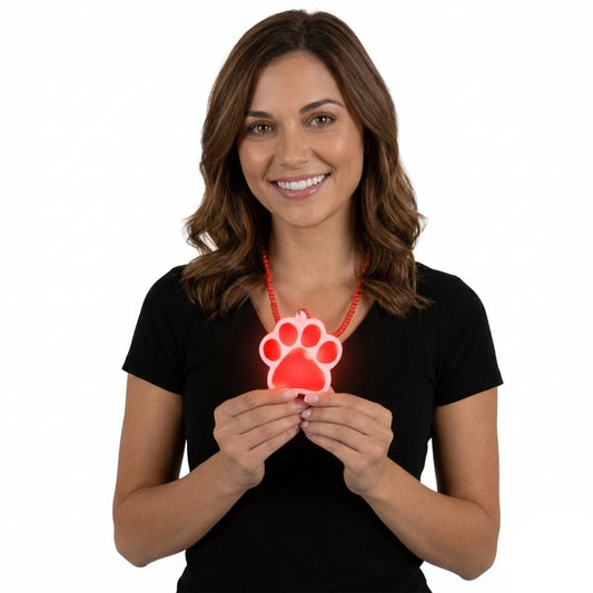 Light Up Red Paw Print Charm Necklace