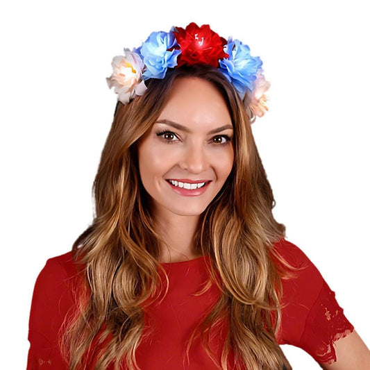 Red White Blue Light Up Flower Crown Headpiece