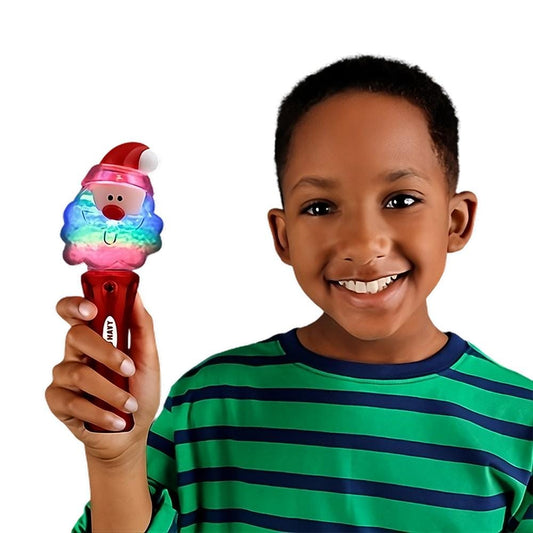 Santa Clause Wand with Snowball Spinning Lights Christmas Light Up Wand