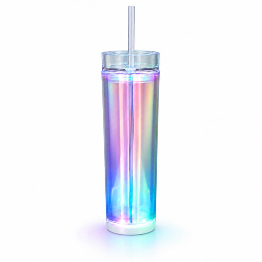 Iridescent LED Tumbler with Lid and Straw — 17 oz