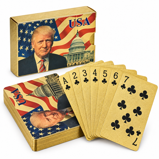 Donald Trump 24K Gold-Plated Waterproof Playing Cards – 52 Cards + 2 Jokers
